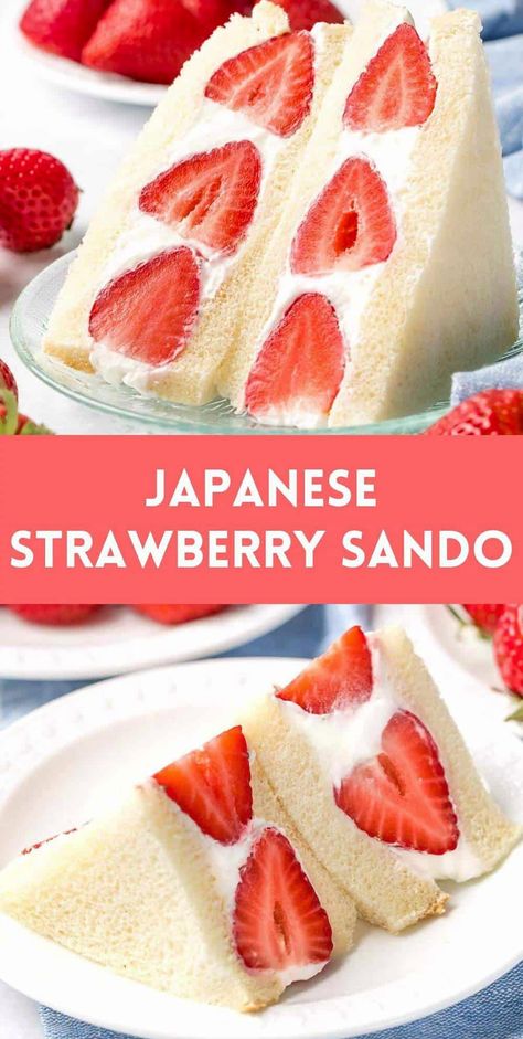 Indulge in the sweet and refreshing taste of a Strawberry Delight Japanese Fruit Sando Sandwich. This delightful treat combines fluffy, pillowy bread with luscious whipped cream and juicy strawberries, creating a perfect harmony of flavors and textures. Ideal for a light snack or a charming addition to your brunch menu, this Japanese-inspired sandwich is as beautiful as it is delicious. Perfect for those who appreciate the art of simple yet elegant desserts, this sando will surely captivate your taste buds and brighten your day. Japanese Fruit Sandwiches, Sando Sandwich, Strawberry Sando, Fruit Sando, Fruit Sandwiches, Japanese Fruit, Fruit Sandwich, Japanese Treats, Refreshing Snacks