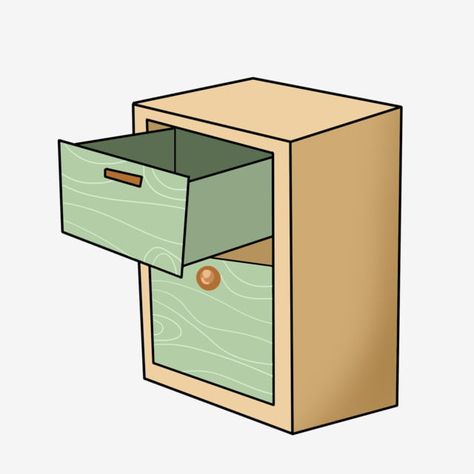 Drawer Illustration, Cabinet Illustration, Yellow Drawers, Table Clipart, Table Cartoon, Green Drawer, Yellow Cabinets, Yellow Furniture, Open Cabinets