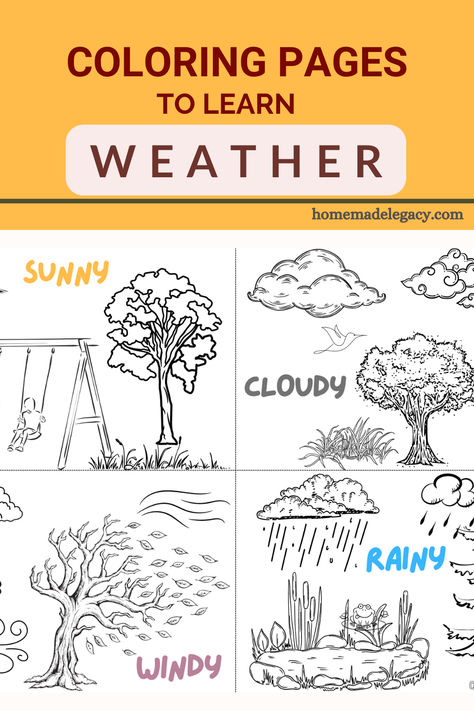 Color sunny day, a cloudy day, a stormy day and a rainy day. Ideal for leaning weather for kids. 
You can download these printables for kids to colour. 

#weatheractivity #coloringpages Rainy Day Coloring Pages, Weather Coloring Pages, Weather For Kids, Activity Sheets For Kids, Wild Weather, Weather Activities, Number Worksheets, Cloudy Day, Activity Sheets