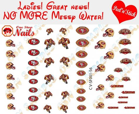 49ers Nails, Light Colored Nails, Waterslide Nail Decals, Waterslide Paper, Nail Stickers Decals, Nail Art Decals, Light Nails, Diy Fashion Accessories, Tattoo Kits