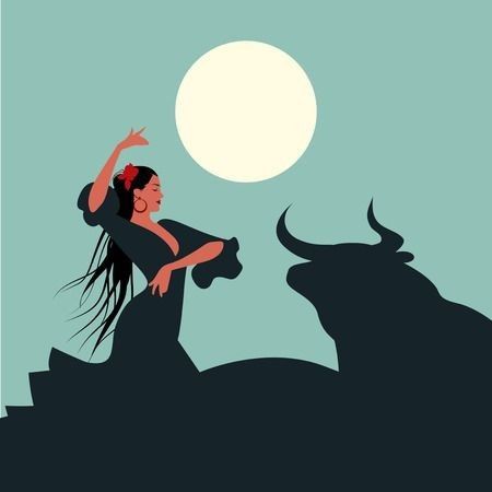 Silhouette Of Couple, Dancer Tattoo, Dance Tattoo, Dance Vector, Spanish Flamenco, Spanish Dancer, Bull Art, Indian Illustration, Music Drawings