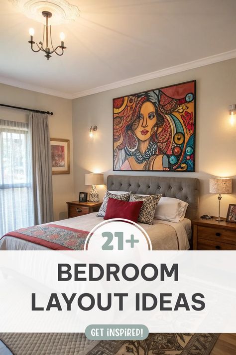 Bedroom Layout Ideas: Discover symmetry with nightstands, cozy nooks, and clever storage solutions! Bedroom Layout Ideas, Bedroom Layout, Cozy Nooks, Clever Storage Solutions, Bedroom Layouts, Cozy Decor, Cozy Nook, Soothing Colors, Clever Storage