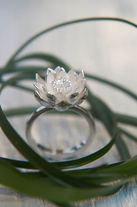 Lotus flower engagement ring proposal ring by TheManerovs Middle Edges, Lotus Flower Engagement Ring, Lotus Engagement Ring, Edwardian Rings, Flower Engagement, Lotus Jewelry, Ring Proposal, Flower Engagement Ring, Custom Wedding Rings