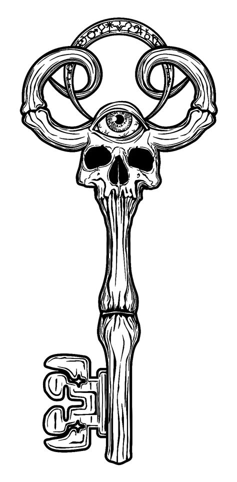 Skull Key Drawing, Celtic Key Tattoo, Skeleton Key Tattoo Men, Key Tattoo Stencil, Gothic Key Tattoo, Ouji Tattoos, Skull Key Tattoo, Skeleton Key Drawing, Key Of Life Tattoo