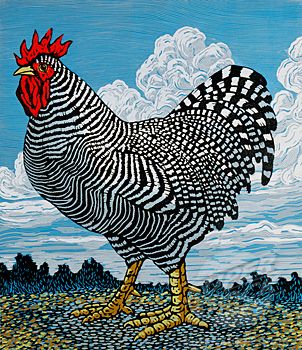 American Woodcut Prints | ... Photo - Rooster and Clouds Barry Wilson (b.1961 American)Woodcut print Woodcut Print, Wilson Art, Chicken Painting, Rooster Art, Chicken Art, Chickens And Roosters, Woodcuts Prints, Bird Art, Linocut