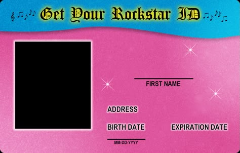 Aesthetic Id Card Template, Id Card Template Aesthetic, Id Card Png, Y2k Template, Rockstar Art, Id Template, Card Png, Id Card Template, Overlays Instagram