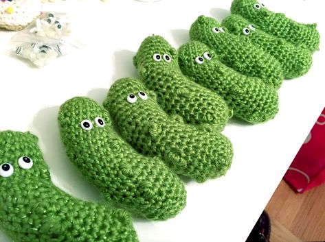 Free Crochet Pattern: Christmas Pickle Ornament! | Twinkie Chan Blog Knit Pickle Pattern, Crochet Pickles In A Jar, Crochet Support Pickle Pattern Free, Pickel Crochet Pattern, Crochet Pickle Rick Free Pattern, Emotional Pickle Crochet, Crocheted Pickle Pattern, Emotional Support Pickle Crochet Free, Support Pickle Crochet Pattern