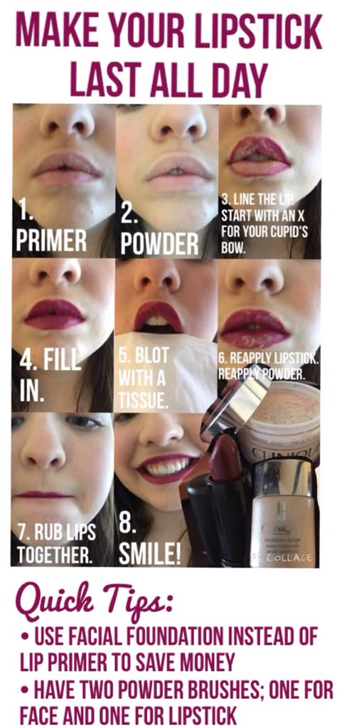 Make your lipstick last all day long! #makeup #lipstick Red Lipstick Application Tips, How To Make Your Lipstick Last All Day, How To Make Lipstick Last, Long Lasting Lipstick Tips, How To Keep Lipstick On All Day, How To Make Lipstick Last All Day, How To Apply Lipstick For Beginners, Lipstick Hacks Beauty Tricks, How To Put On Lipstick