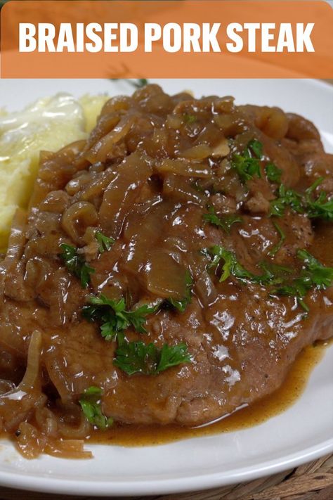 Juicy and full of Southwestern flavors, this Braised Pork Steak is absolutely delicious. Pork Steaks, Pork Steak, Hearty Meal, Braised Pork, Hearty Meals, Succulent, Steak, Cooking Recipes, Meat