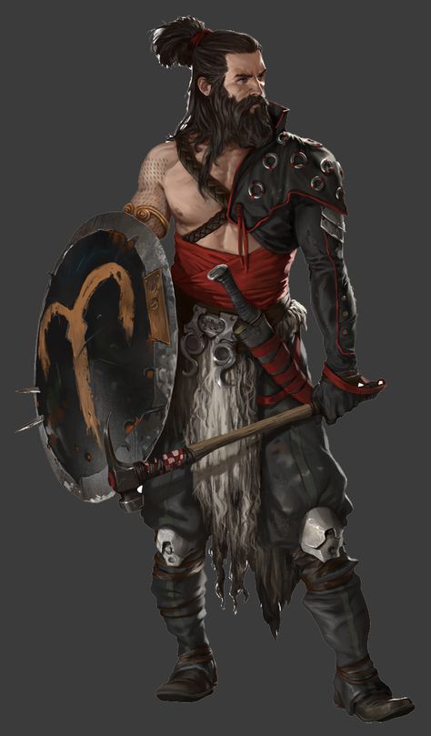 Vikings Reference, Hammer Warrior Fantasy Art, Shield Warrior, Barbarian Reference, Ancient Warrior Art, Hammer Warrior, Warrior Rpg, Shield Character, Hammer Character Design