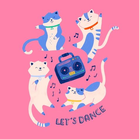 Natalie Briscoe on Instagram: “Cat dance party!! 🐱 🎉⁠ .⁠ .⁠ .⁠ .⁠ .⁠ .⁠ .⁠ #illustrator #illustration #illustratoroninstagram #kidlitart #kidlit #kidlitillustration…” Cat Dance Party, Dancing Cats Illustration, Cats Dancing Drawing, Dance Party Illustration, Cat Funny Illustration, Dancing Cat Illustration, Dancing Animals Illustration, Funny Cat Illustration, Map Aesthetic