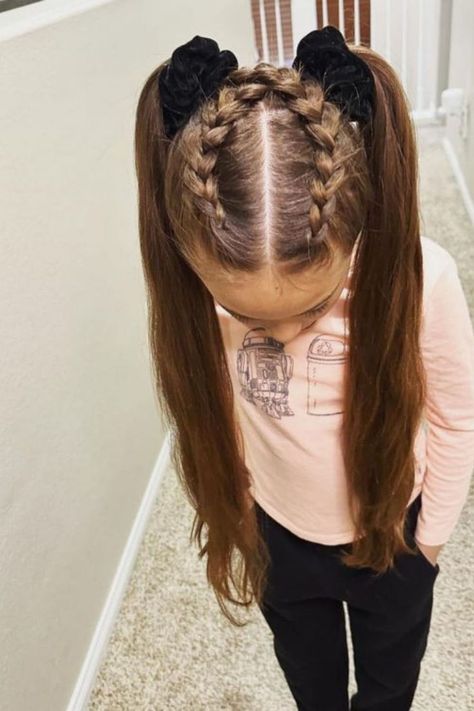 Two Braids Crossed Into Pigtails Hair Styles For Water Park, Water Park Hair, Hairstyles For Water, Hairstyles Mermaid, Waterpark Hairstyles, Fun Water Parks, Double Dutch Braid, Mermaid Braid, Pretty Braids