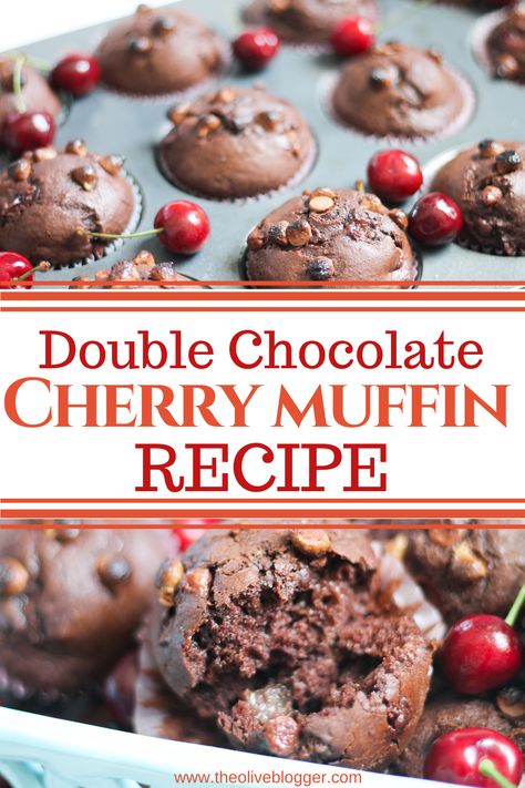 Delicious double chocolate muffins with fresh cherries - a fresh cherry muffin recipe you need to make this Summer. Cherry Muffins Fresh, Cherry Muffins Recipes, Recipes With Fresh Cherries, Sour Cherry Muffins, Assorted Muffins, Cherry Chocolate Recipes, Chocolate Cherry Muffins, Cherry Muffin, Heavenly Dessert Recipe