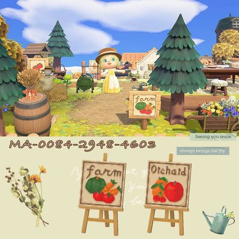 Acnh Farm, Urban Island, Acnh Cottagecore, Animal Crossing Guide, Crossing Sign, Animal Crossing Wild World, Island Theme, Farm Signs, Farm Design