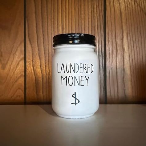 Amazon.com: Laundry Room Coin Jar, Rustic Country Farmhouse Style, Glass Mason Jar Decorations, Funny Laundered Money Label, Organization Change Jar (Lid with Money Slot) : Handmade Products Laundry Money Jar Ideas, Laundry Change Jar Ideas, Laundry Room Organization Farmhouse, Coin Jar Ideas, Change Jar Ideas, Laundry Room Decor Diy, Jar Decorations, Money Saving Jar, Change Jar