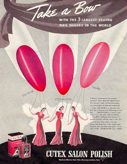 Cutex Nail Polish Ad, 1940's Vintage Makeup Ads, Makeup Ads, Retro Nails, Vintage Nails, Retro Beauty, Beauty Ad, Vintage Cosmetics, Vintage Makeup, Pierre Balmain