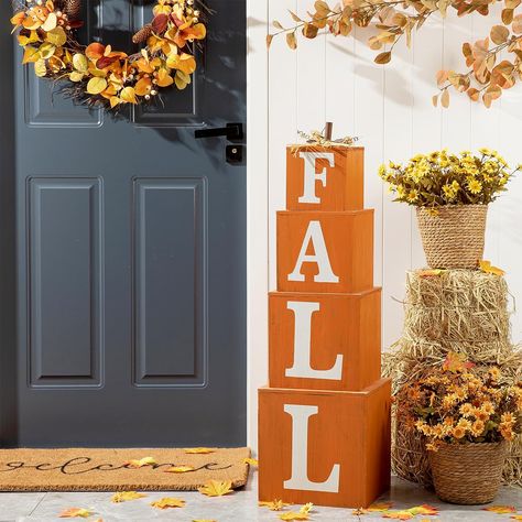 Fall Decorating Ideas For The Home, Nesting Boxes Decor, Wooden Nesting Boxes, Harvest Porches, Fall Porches, Fall Dec, Personalized Centerpieces, Outdoor Thanksgiving, Thanksgiving Harvest