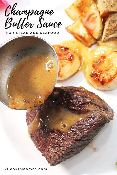 Steak And Scallops Recipes, Surf And Turf Recipes, Steak And Scallops, Scallops Dinner, Scallop Linguine, Surf N Turf Recipes, Wine Steak, Pan Seared Steak, Mothers Day Dinner