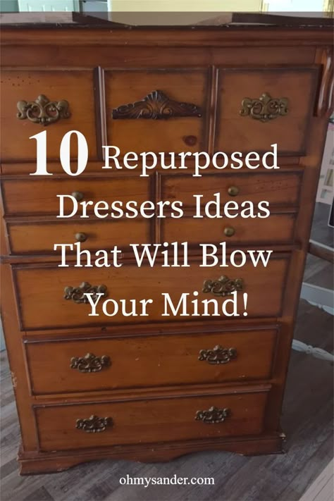 May be you inherited an old dresser with loose drawers? Or you just found on old dresser with missing drawers on the curbside? You feel this shaky chest of drawers has potential but you really don’t know what you can make out of it. Don’t go any further. Check out our 10 best repurposed and upcycled dressers ideas – with before and after pictures – for inspiration. #dresser #repurpose #upcycling #repurposedresser Upcycled Dressers Ideas, Repurposed Chest Of Drawers, White Painted Dresser, Dresser Repurpose, Refinished Dresser Diy, Painted Dresser Ideas, Paint A Dresser, Upcycled Dressers, Two Tone Dresser