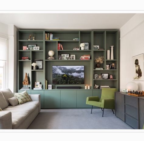 Tv Fal, Built In Shelves Living Room, Living Room Wall Units, Bookshelves In Living Room, Tv Wall Unit, Living Room Shelves, Living Room Tv Wall, Living Room Storage, A Living Room