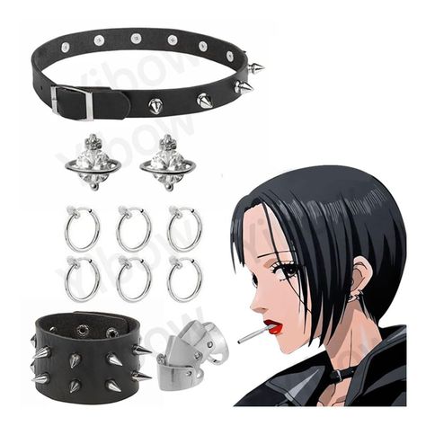 Y2k Goth Accessories, Nana Osaki Earrings, Nana Osaki Jewelry, Spike Choker Outfit, Anime Accessories Jewelry, One Piece Earrings, Nana Cosplay, Rock Star Style, Punk Piercings