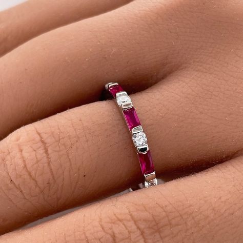 Buy Ruby Baguette Eternity Band, Sterling Silver Wedding Band, Eternity Band Ruby Baguette Ring, Ruby Band Anniversary Minimalist Band Online in India - Etsy Ruby And Diamond Wedding Band, Baguette Eternity Band, Ruby Eternity Band, Ruby Band Ring, Ruby Wedding Band, Ruby Anniversary, Ruby Bands, Silver Wedding Band, Ring Ruby