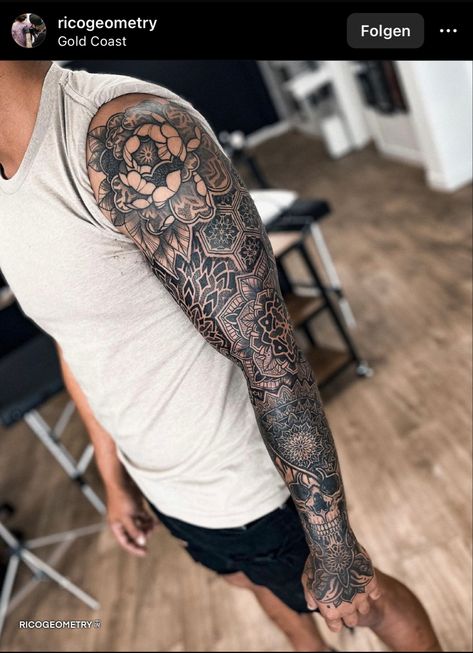 Eagle Arm Sleeve Tattoo, Mandala Nature Tattoo, Bicep Tattoo Men Outer Bicep Tattoo Men, Geometric Mandala Tattoo Men, Full Arm Tattoo Men, Mandala Tattoo Mann, Mens Sleeve Tattoo, 108 Tattoo, Mandala Arm Tattoos