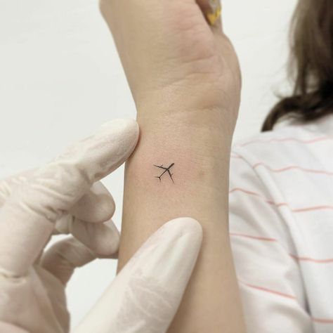 Dainty Airplane Tattoo, Jet Tattoo Ideas, Tiny Plane Tattoo, Airplane Tattoo Design, Aviation Tattoos, Nashville Tattoos, Jet Tattoo, Aviation Tattoo, Word Tattoo Ideas