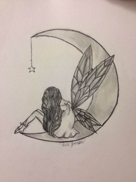 Art. Fairy on the moon drawing Fairy Sitting On Moon Tattoo, Fairy Moon Tattoo, The Moon Drawing, Fairy Sitting, Fairy Drawings, Moon Fairy, Fantasy Drawings, Moon Drawing, Discreet Tattoos