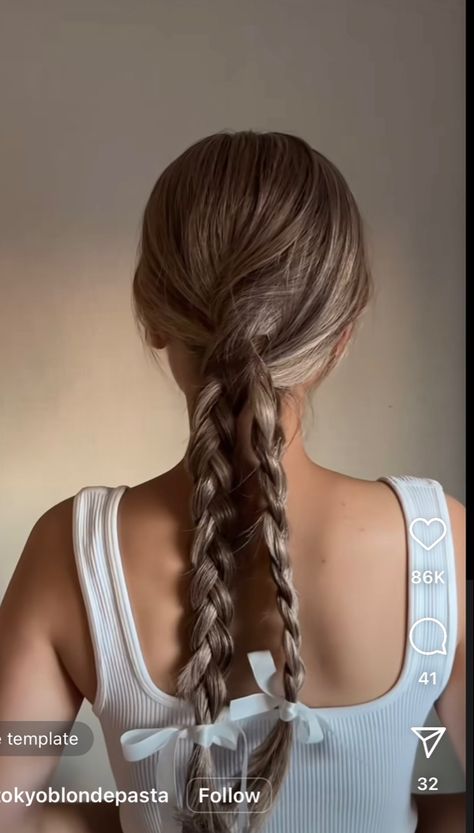 Running Braid Hairstyles, Ponytail Into Two Braids, Two Braids Ponytail, Double Braid Ponytail, Double Braided Ponytail, Double Braid Hairstyles, Double Braids, Braid Game, Hoco Inspo