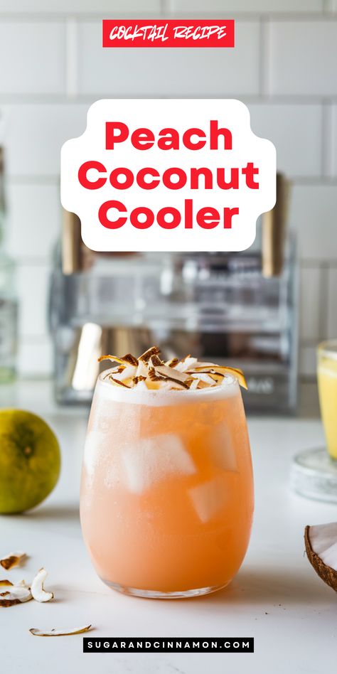 🥥🍑 Craving a tropical cocktail? Our Peach Coconut Cooler recipe perfectly blends sweet peaches and creamy coconut. 🍹 It’s refreshing, delicious, and easy to make. Save this pin and enjoy a taste of the tropics anytime! 🌴 Fresh Peach Cocktail, Peach Lemonade Cocktail, Fall Cocktails Easy, Fuzzy Peach Cocktail, Peach On The Beach Drink, Coconut Cooler, Crown Peach Beach Drink, Mint Chocolate Chip Cupcakes, Pumpkin Cheesecake Cookies