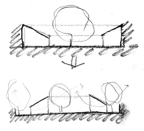 Casa del Obero Concept. Rethinking courtyard tipology to have cross ventilation. Concept and sketch by Oscar Navarro Grueso Courtyard Sketch, Cross Ventilation, Concept Architecture, Presentation, Sketch, Architecture