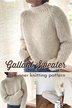 Super Bulky Sweater Knitting Patterns, Sweaters To Knit Patterns, Chuncky Knit Sweater, Super Bulky Yarn Sweater Pattern, Easy Knit Womens Sweater Pattern Free, Chunky Knit Jumper Pattern, Womens Chunky Knitting Patterns, Easy To Knit Sweaters, Beginner Knit Clothes