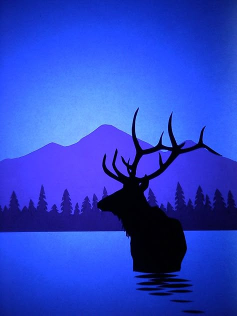 Elk Silhouette Print by Andy and Joanna Smetanka Elk Silhouette, Moose Silhouette, Christmas Drawings, Silhouette Painting, Animal Silhouette, Silhouette Art, Jolie Photo, Native Art, Art Crafts