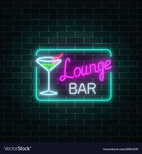 Cocktail Neon Sign, Night Club Invitation, Neon Cocktails, Club Invitation, Bar Banner, Lounge Bar, Rectangle Frame, Bar Sign, Bar Signs