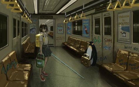 Playlist Inspiration, Train Illustration, Bg Design, Oc Inspo, Screen Caps, Subway Art, Matte Painting, Cute Anime, Blank Canvas