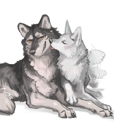 Wolves In Love Art, Wolf And Fox Art, Wolf Anime Art, Wolf Love Art, Fox X Wolf, Wolf And Fox Love, Anime Wolves, Anime Wolf Drawing, Cute Wolf Drawings