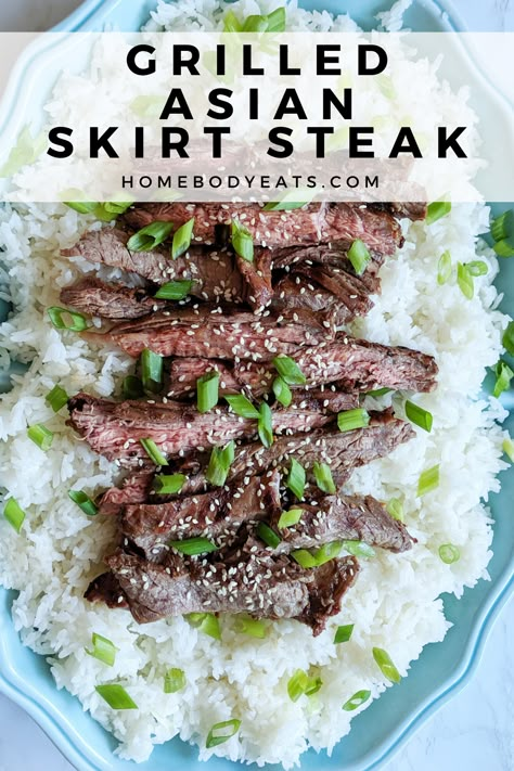 Asian Skirt Steak, Skirt Steak Dinner, Summer Recipes Grill, Skirt Steak Recipe, Soy Sauce Marinade, Marinated Skirt Steak, Grilling Steak, Steak Sides, Skirt Steak Recipes