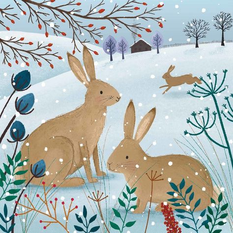 Maus Illustration, Leaping Hare, Images Hello Kitty, Charity Christmas Cards, Winter Illustration, Bright Art, Winter Animals, Christmas Drawing, Winter Art