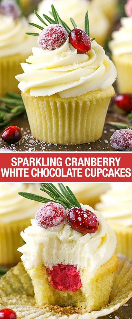 Sparkling Cranberry White Chocolate Cupcakes! A moist vanilla cupcake (made with Egglands Best eggs!) with a cranberry mascarpone filling and white chocolate buttercream! Cranberry Cupcakes, Buttercream Recipes, Moist Vanilla Cupcakes, Mascarpone Filling, Cupcakes Christmas, White Chocolate Cupcakes, Cranberry White Chocolate, Cupcake Chocolate, Chocolate Cranberry