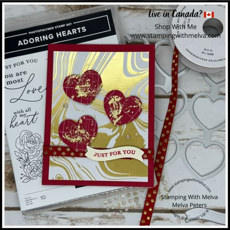 Time to play with Gold Leafing and the beautiful Adoring Hearts Bundle from the Stampin' Up! Jan to Apr Mini Catalogue. The Most Adoring Designer Series Paper is a perfect complement and is free during Sale-a-Bration starting Jan 4! Video tutorial for my card on my blog: https://www.stampingwithmelva.com/2024/01/ideas-blog-hop-loving-sale-bration.html #stampinwithmelva #melvapeters #stampingwithmelva #stampinupcanada #stampinup #stampinupdemonstrator Stampin Up Adoring Hearts Hybrid Embossing Folder, Most Adored Dsp Stampin Up Cards, Su Adoring Hearts Cards, Su Adoring Hearts, Stampin Up Most Adored, Stamped With Love Stampin Up Cards, Stampin Up Valentines Day Cards 2023, Stampin Up Hearts Of Elegance, Stampin Up Valentine Cards 2024