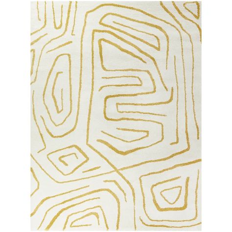 Mercury Row® Arlington Abstract Cream/Gold Area Rug & Reviews | Wayfair Area Rug Sets, Abstract Area Rug, Geometric Area Rug, Soft Rug, Rug Sets, Abstract Rug, Pile Rug, Cream And Gold, Latex Free