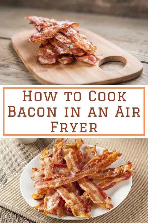 Air fryer bacon instructions. Cooking crispy bacon in the air fryer is super easy to do and it is fast. Learn exactly how to cook bacon in an air fryer. Air Fry Bacon, Air Fryer Bacon, Fried Bacon, Ninja Air Fryer, Air Fryer Oven Recipes, Cooking Bacon, Air Fryer Dinner Recipes, Air Fryer Recipes Easy, Air Fryer Recipes Healthy