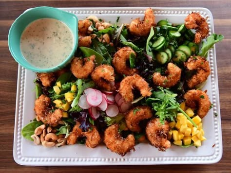 Get Coconut Shrimp Salad Recipe from Food Network Coconut Shrimp Salad, Shrimp Salad Recipe, Shrimp Salad Recipes, Pioneer Woman Recipes, Roasted Cashews, Main Dish Salads, Ree Drummond, Fried Shrimp, Shrimp Salad