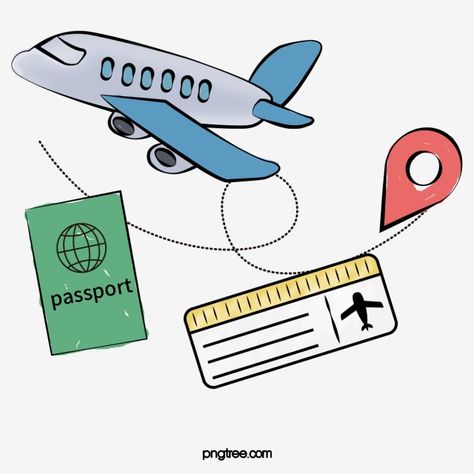 Travel Cartoon Art, Cute Travel Drawings, Travelling Clipart, Travel Ticket Design, Tourism Drawing, Travel Graphics, Travel Cartoon, Travel Png, Dream Background