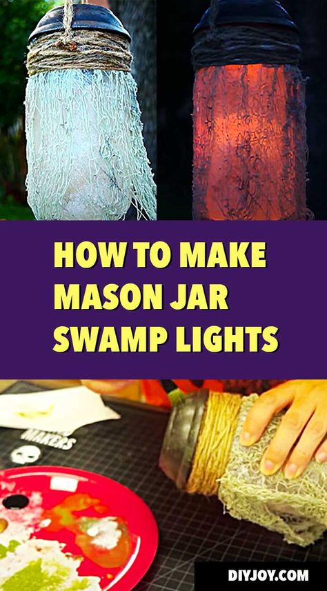 Cool Mason Jar Ideas for Halloween DIY Decor - How to Make Swamp Lights for Outdoor Yard Decorations at Halloween -DIY Halloween Decor Ideas for Front Yard -- Spooky and Creepy Yard Decor Ideas via @diyjoycrafts Swamp Lights, Bayou Halloween, Lights Decoration Ideas, Mini Haunted House, Voodoo Halloween, Yard Decor Ideas, Creepy Crafts, Halloween Lights Decorations, Haunted Hayride