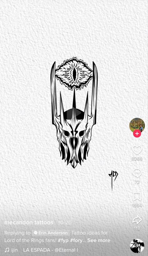 No Fate Tattoo, Eye Of Sauron Drawing, Simple Lotr Tattoo, Lotr Tattoo Design, Alduin Skyrim Tattoo, Lord Of The Rings Drawing Easy, Silmarillion Tattoo, Legolas Tattoo, Witch King Tattoo