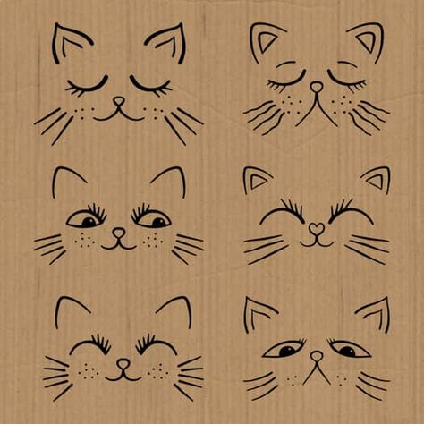 Adorable Cute Cat Face Vector Line Art by Prawny | TPT Cat Faces, Cute Cat Face Drawing, Cute Cat Faces Drawings, Funny Cat Face Drawing, Cat Face Doodle, Cat Faces Illustration, Cat Face Embroidery Pattern, Cat Face Drawing, Simple Cat Drawing