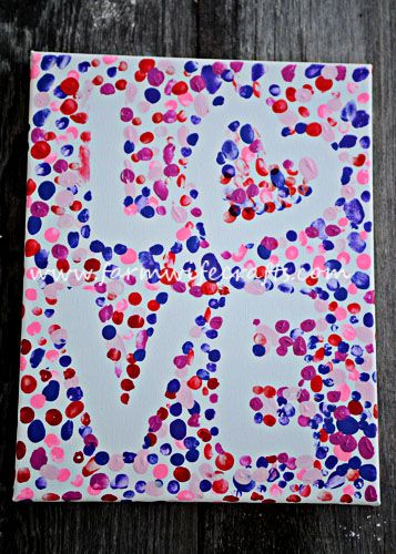 An easy to make Valentine's Craft, this Valentines Day fingerprint love canvas is perfect to display year after year. February Crafts, Valentine's Day Crafts, Easy Valentine Crafts, Valentine's Day Crafts For Kids, Preschool Valentines, Valentine Crafts For Kids, Valentines Day Activities, Love Canvas, Crafts For Kids To Make