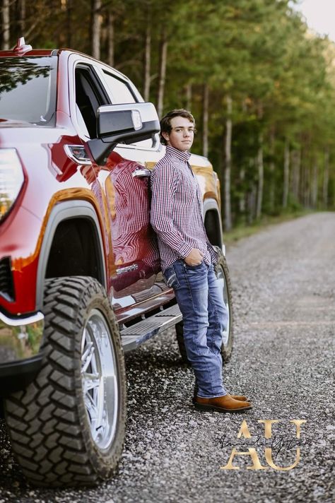 Guy With Truck Photoshoot, Truck Poses Men, Senior Photos With Tractor, Guys Senior Pictures Poses With Truck, Guy Senior Photos With Truck, Senior Picture Ideas For Guys With Truck, Country Boy Photoshoot, Pictures With Trucks Photo Ideas, Boy Senior Pictures With Truck